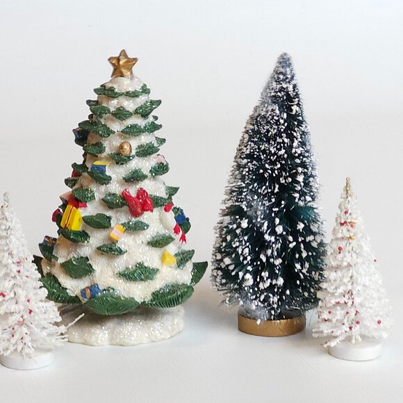 Traditional Christmas Tree Lot of 4 for Christmas Village Decor Mini Christmas - Picture 3 of 4